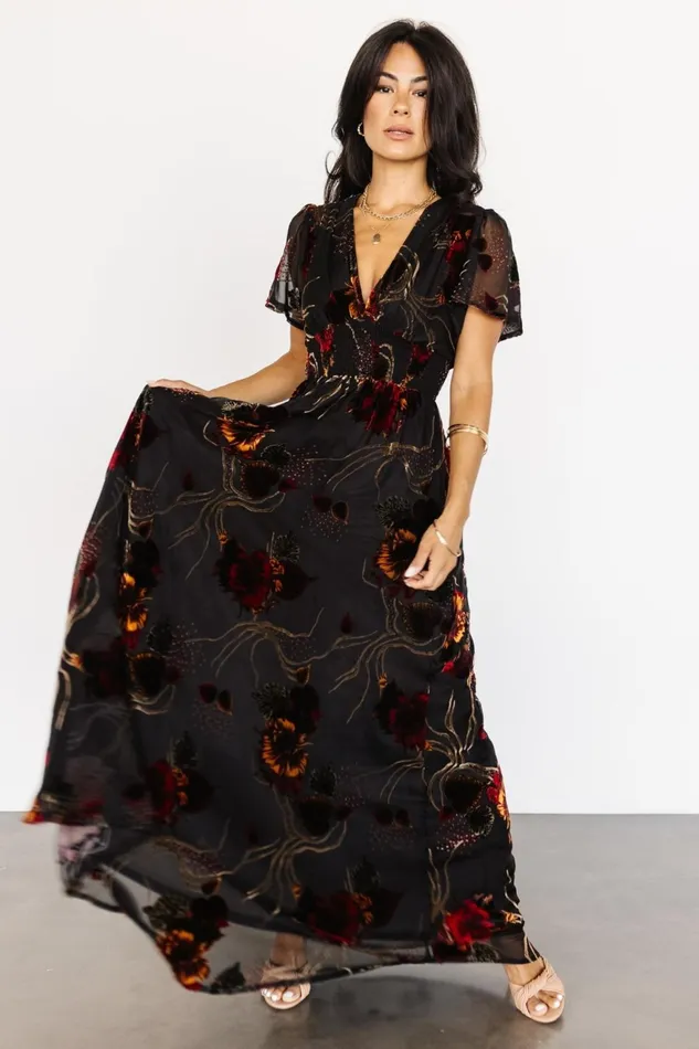 Women Wedding Guest Baltic Born Valen Maxi Dress Black Multi
