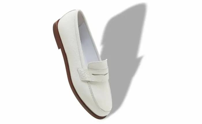 Women White Calf Leather Penny Loafers Manolo Blahnik Flats