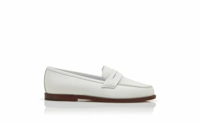Women White Calf Leather Penny Loafers Manolo Blahnik Flats