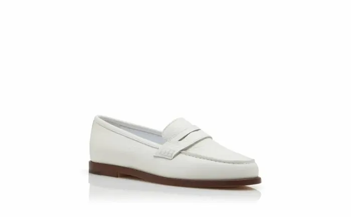 Women White Calf Leather Penny Loafers Manolo Blahnik Flats