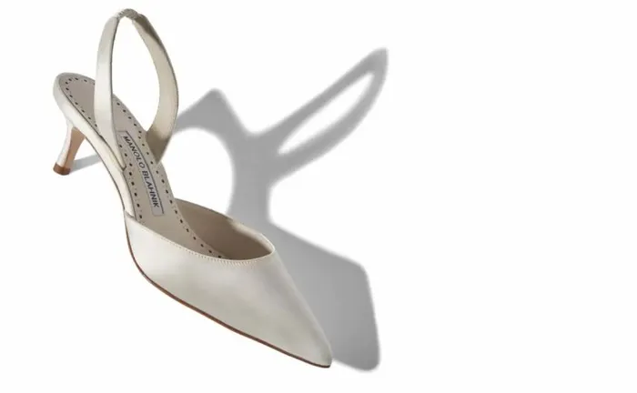 Women White Satin Slingback Pumps Manolo Blahnik Pumps