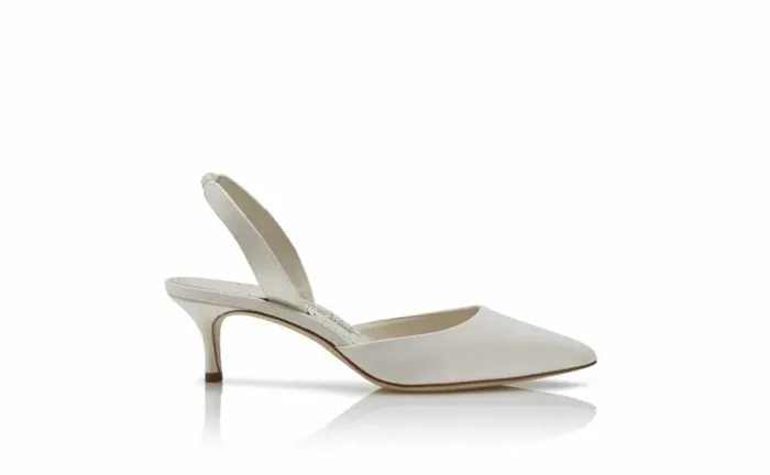 Women White Satin Slingback Pumps Manolo Blahnik Pumps