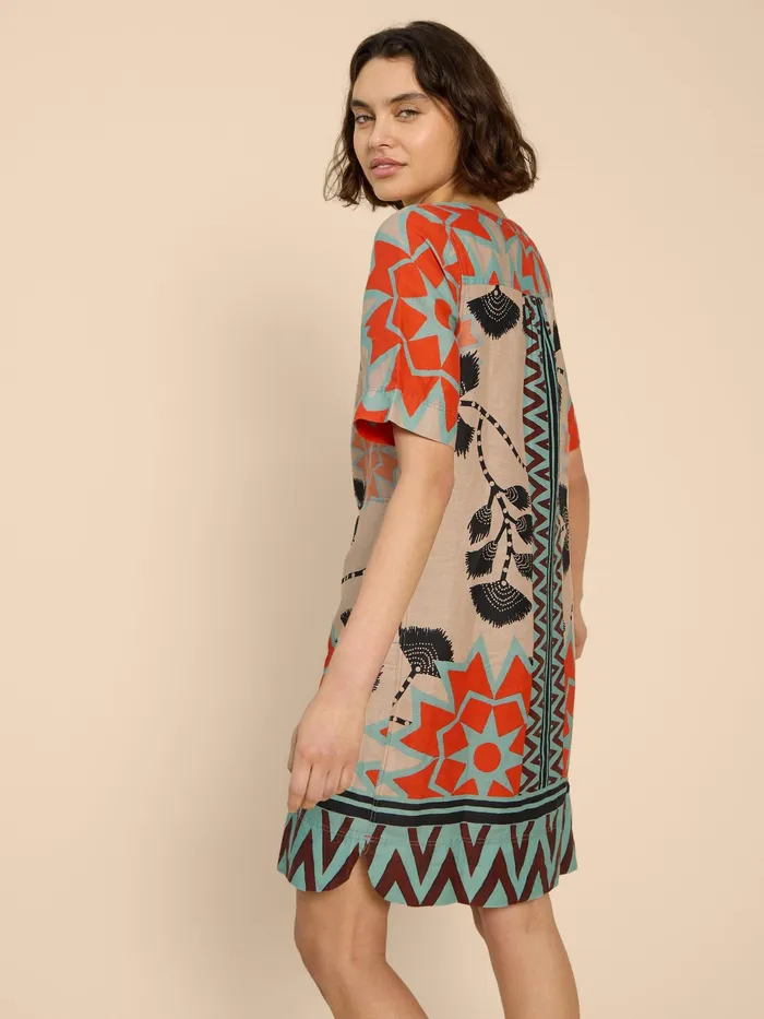 Women White Stuff Clothing June Linen Printed Notch Neck Dress Women White Stuff Clothing June Linen Printed Notch Neck Dress