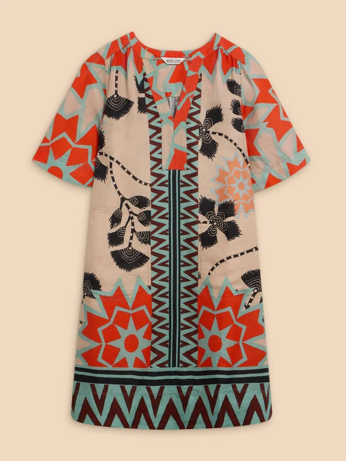 Women White Stuff Clothing June Linen Printed Notch Neck Dress Women White Stuff Clothing June Linen Printed Notch Neck Dress