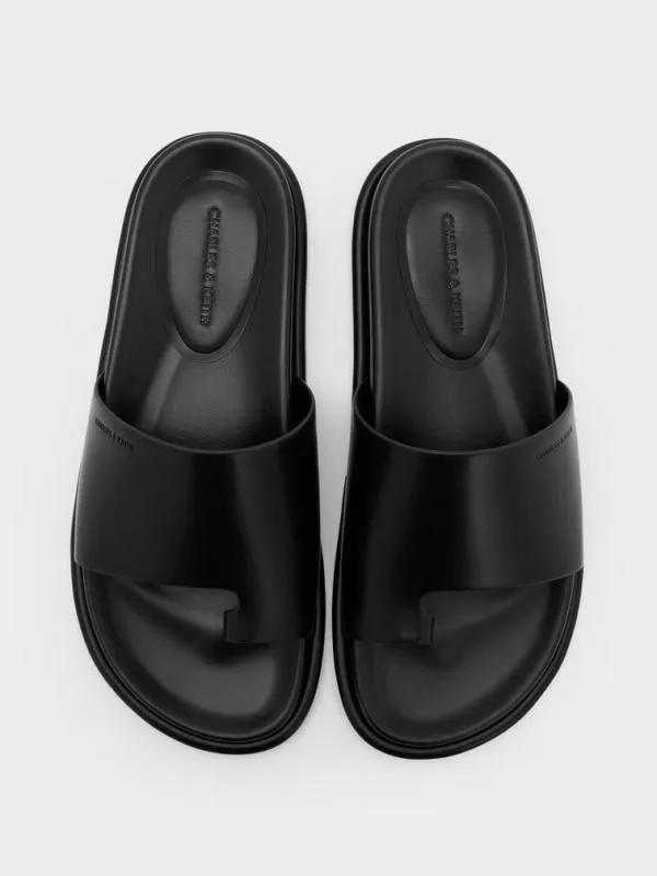 Women WideStrap ToeRing Sandals 8211 Black CHARLES and KEITH Sandals