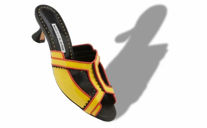 Women Yellow And Black Patent Leather Mules Manolo Blahnik Mules