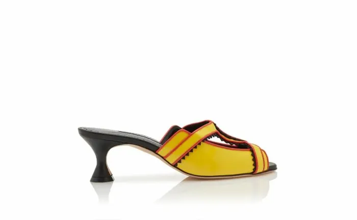 Women Yellow And Black Patent Leather Mules Manolo Blahnik Mules
