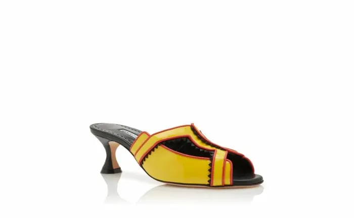 Women Yellow And Black Patent Leather Mules Manolo Blahnik Mules