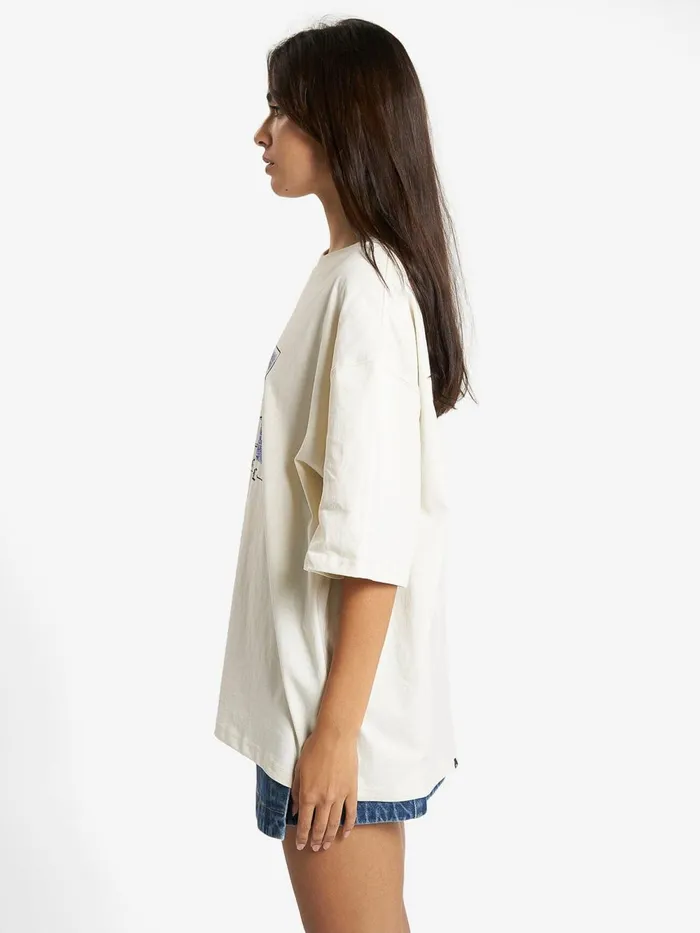Womens Damage Control Oversized Tee Heritage White Thrills Tops and Tees