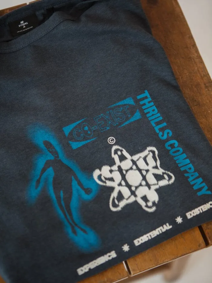 Womens Euphoric Coexistence Hemp Box Fit Tee Petrol Thrills Tops and Tees