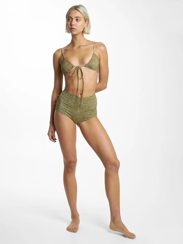 Womens Feedback Gathered Bikini Top Antique Moss Thrills Swim