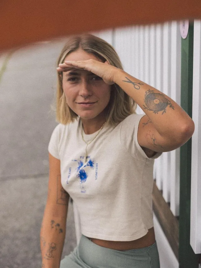 Womens Future Problems Hemp Mini Tee Smokey Taupe Thrills Tops and Tees