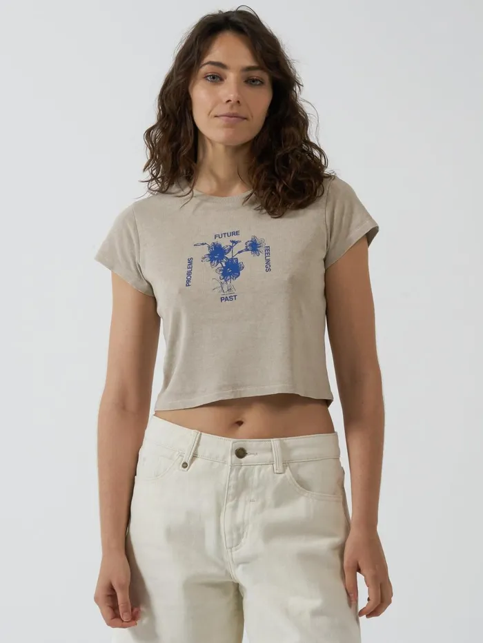 Womens Future Problems Hemp Mini Tee Smokey Taupe Thrills Tops and Tees