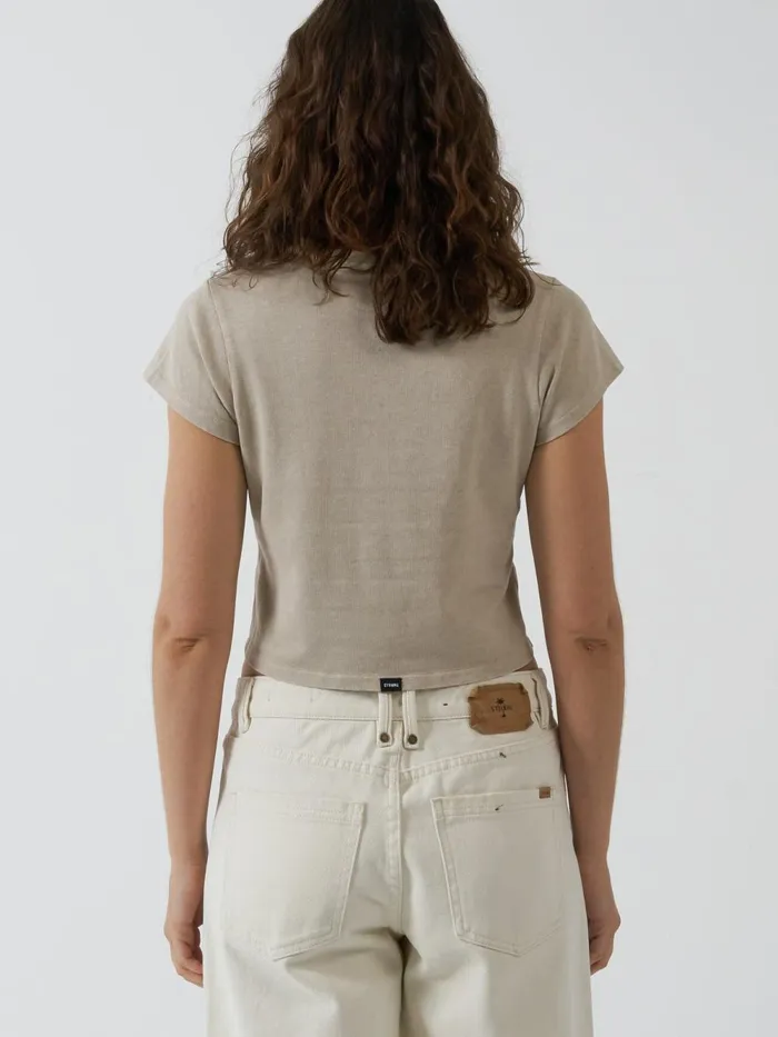 Womens Future Problems Hemp Mini Tee Smokey Taupe Thrills Tops and Tees