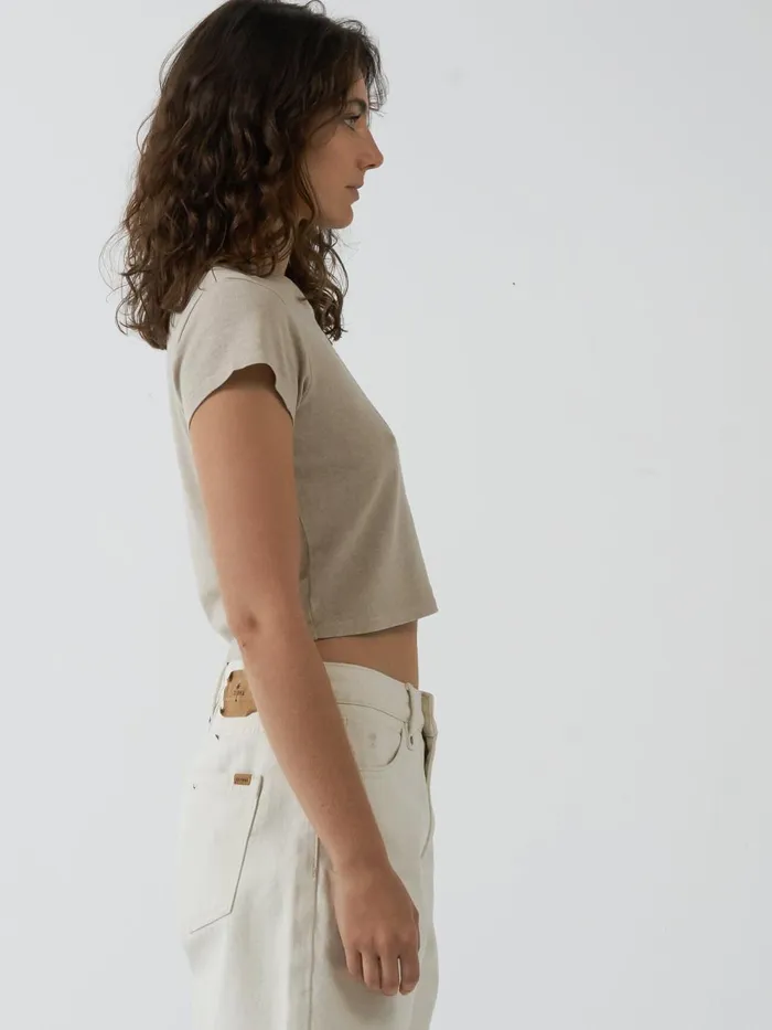 Womens Future Problems Hemp Mini Tee Smokey Taupe Thrills Tops and Tees
