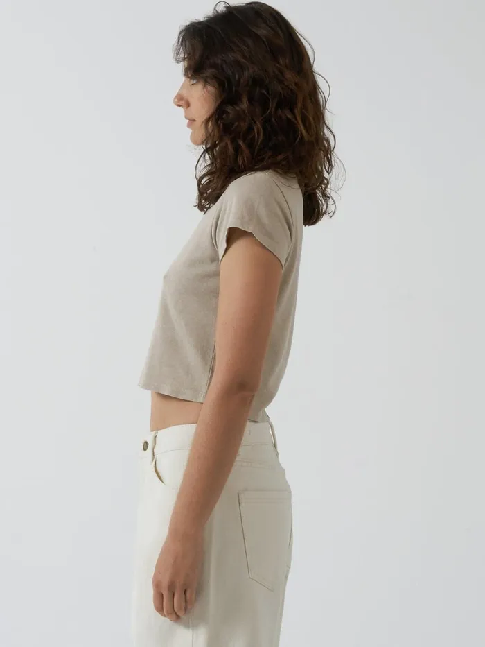 Womens Future Problems Hemp Mini Tee Smokey Taupe Thrills Tops and Tees