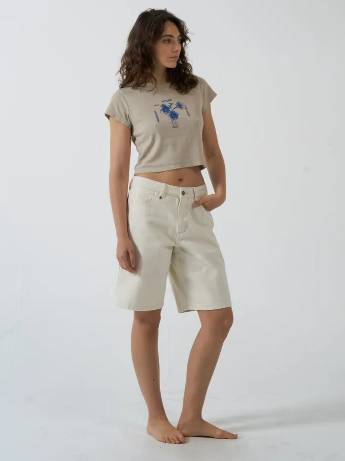 Womens Future Problems Hemp Mini Tee Smokey Taupe Thrills Tops and Tees