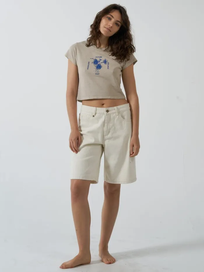 Womens Future Problems Hemp Mini Tee Smokey Taupe Thrills Tops and Tees