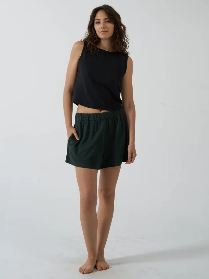 Womens Hemp Mid Rise Short Deep Emerald Thrills Shorts