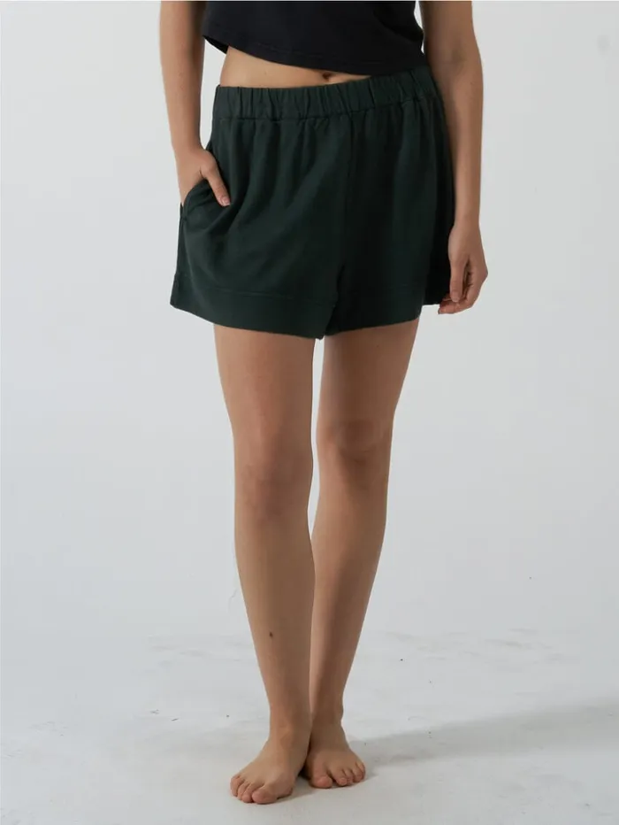 Womens Hemp Mid Rise Short Deep Emerald Thrills Shorts