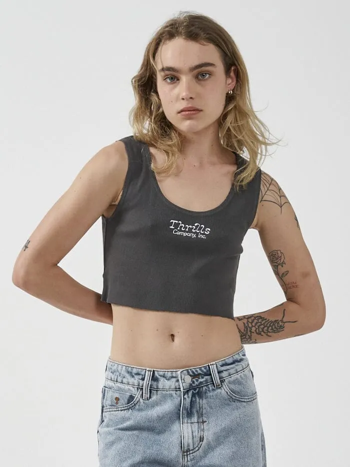 Womens Intuition Crop Rib Singlet Merch Black Thrills Tops and Tees