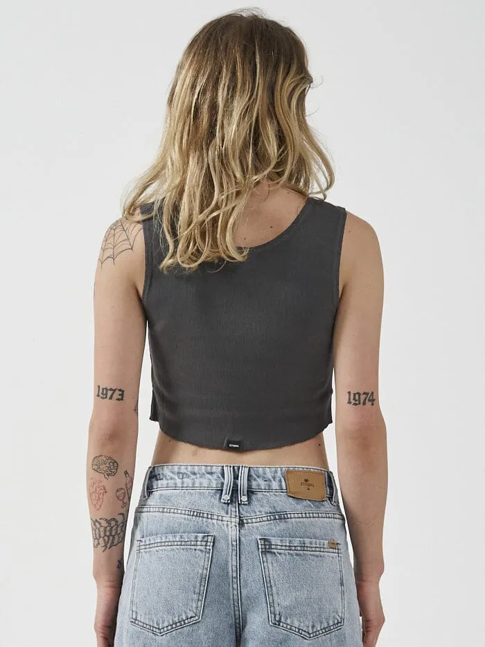 Womens Intuition Crop Rib Singlet Merch Black Thrills Tops and Tees