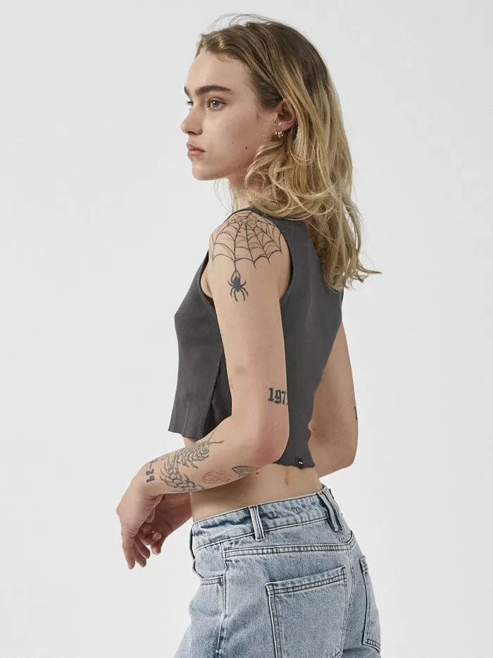 Womens Intuition Crop Rib Singlet Merch Black Thrills Tops and Tees