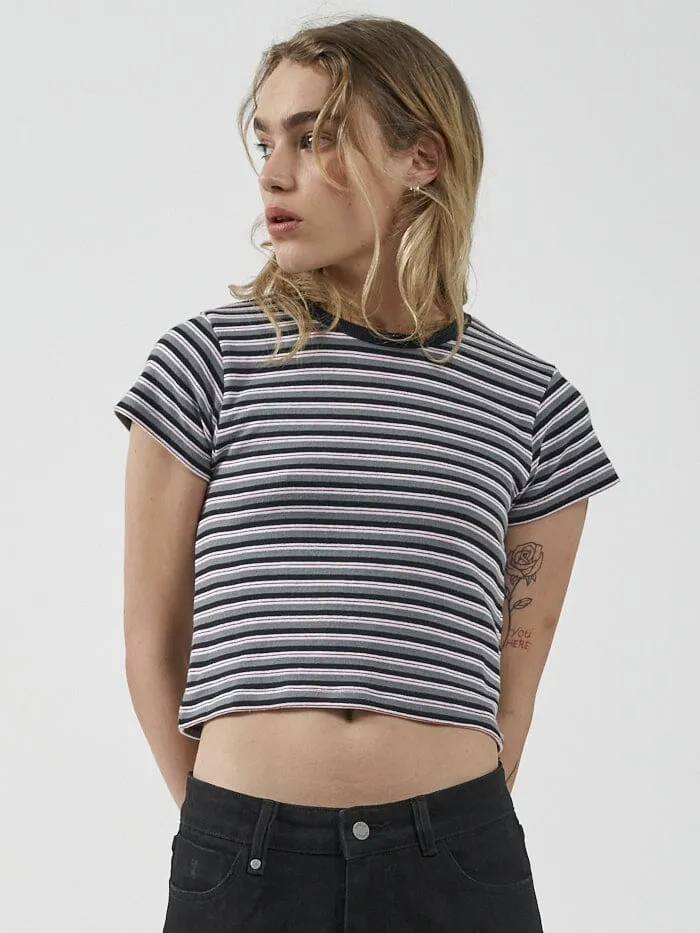 Womens Knowledge Stripe Mini Fit Tee Total Eclipse Thrills Tops and Tees