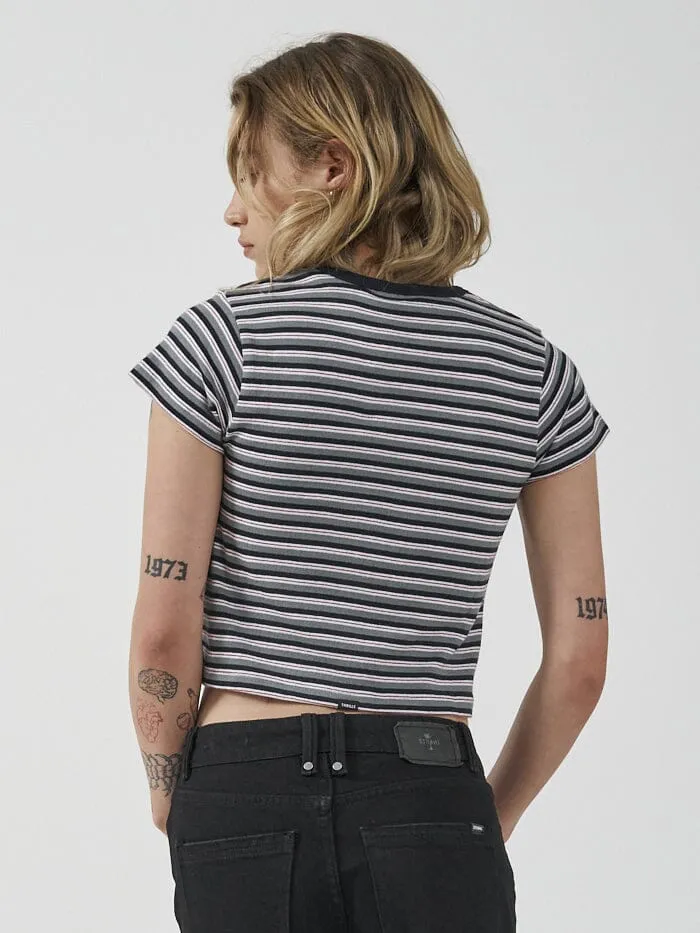 Womens Knowledge Stripe Mini Fit Tee Total Eclipse Thrills Tops and Tees