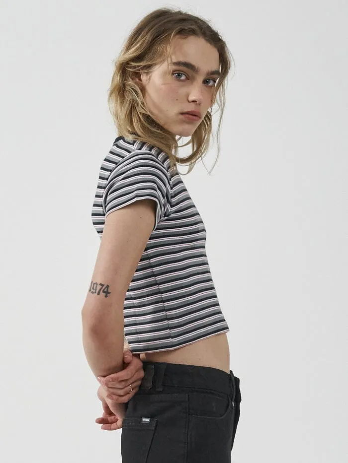 Womens Knowledge Stripe Mini Fit Tee Total Eclipse Thrills Tops and Tees