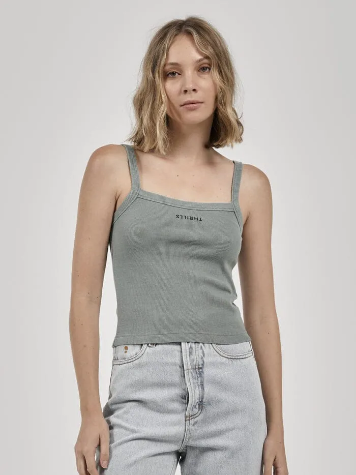 Womens Minimal Rib Singlet Seaglass Green Thrills Tops and Tees