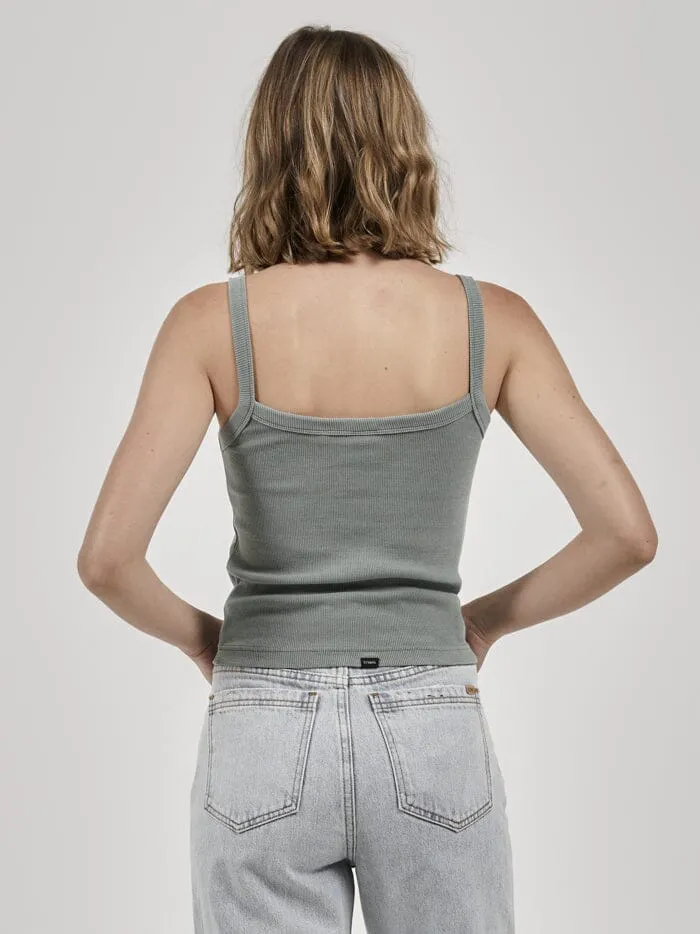 Womens Minimal Rib Singlet Seaglass Green Thrills Tops and Tees
