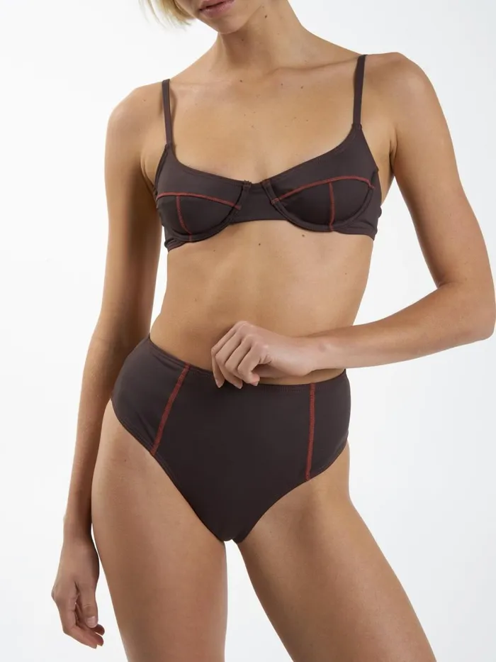 Womens Nexus High Waist Bikini Bottom Chocolate Plum Thrills Swim