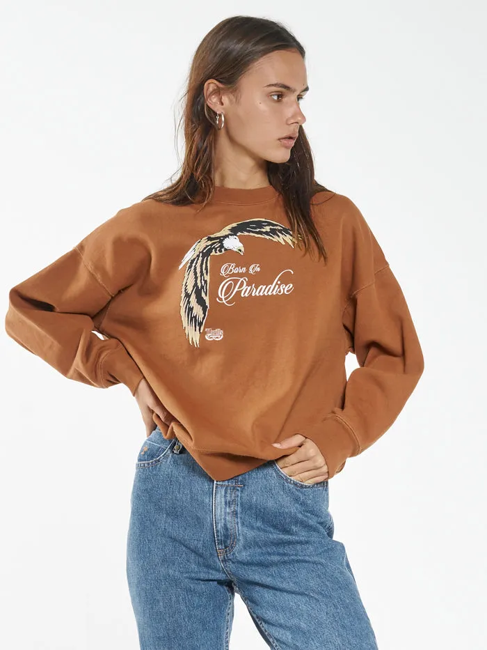 Womens Speed Needs Slouch Crew Caramel Thrills Sweaters and Fleece