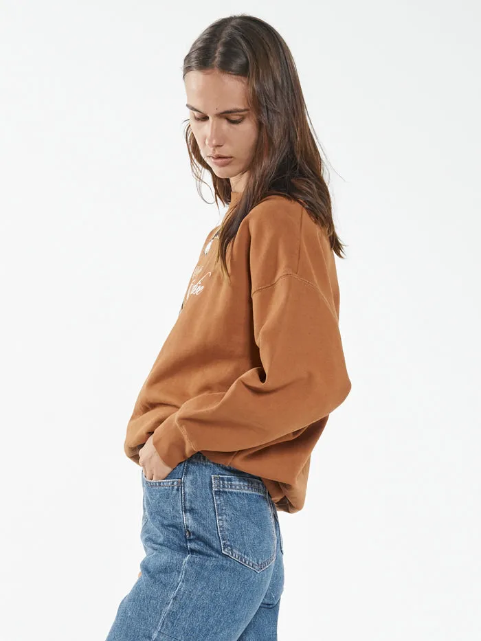 Womens Speed Needs Slouch Crew Caramel Thrills Sweaters and Fleece