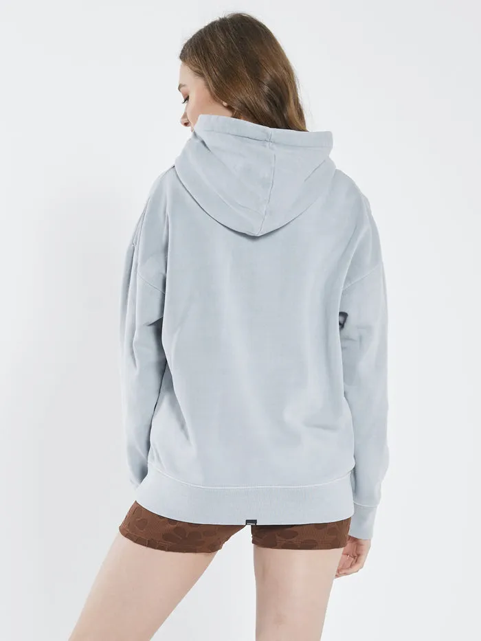 Womens Stamp Wave Fleece Hood Smoke Blue Thrills Sweaters and Fleece