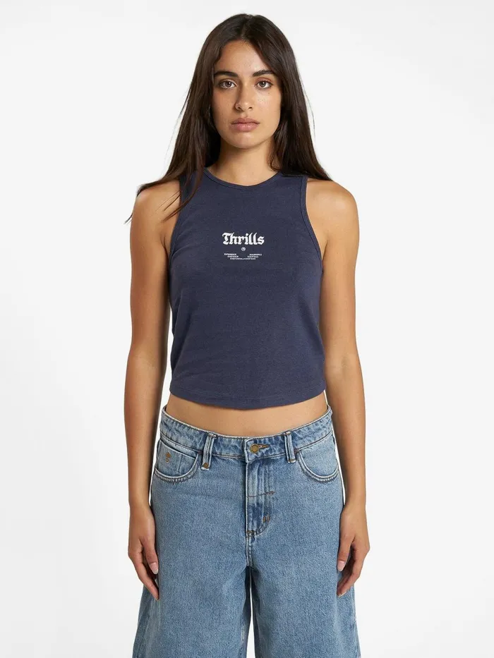 Womens Wishes Come True Hemp Curve Tank Station Navy Thrills Tops and Tees