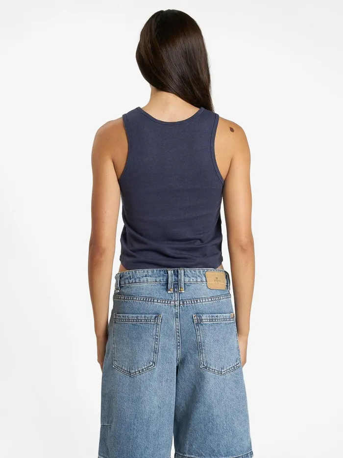 Womens Wishes Come True Hemp Curve Tank Station Navy Thrills Tops and Tees