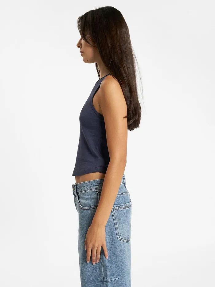 Womens Wishes Come True Hemp Curve Tank Station Navy Thrills Tops and Tees