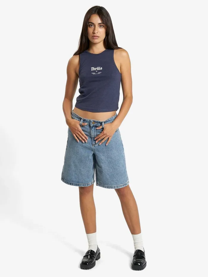 Womens Wishes Come True Hemp Curve Tank Station Navy Thrills Tops and Tees