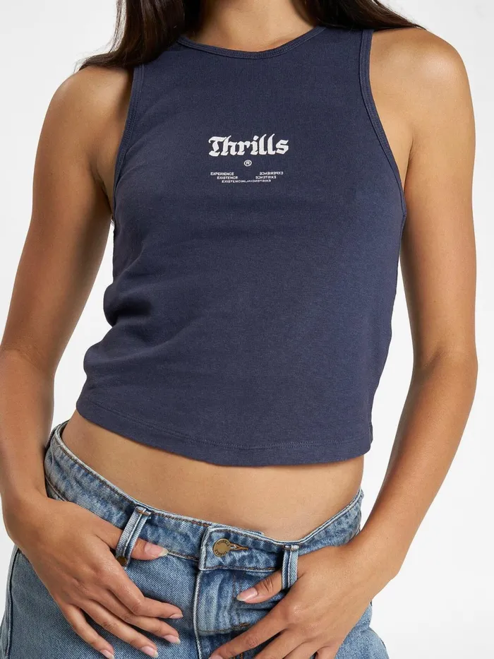Womens Wishes Come True Hemp Curve Tank Station Navy Thrills Tops and Tees