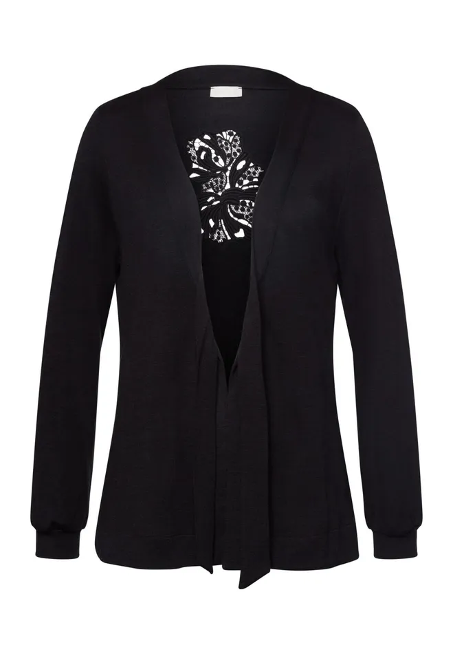 Wool Blend FrontTie Cardigan Black Women HANRO Jackets and Cardigans