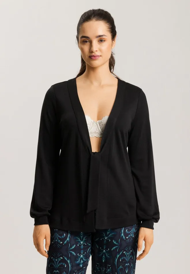 Wool Blend FrontTie Cardigan Black Women HANRO Jackets and Cardigans