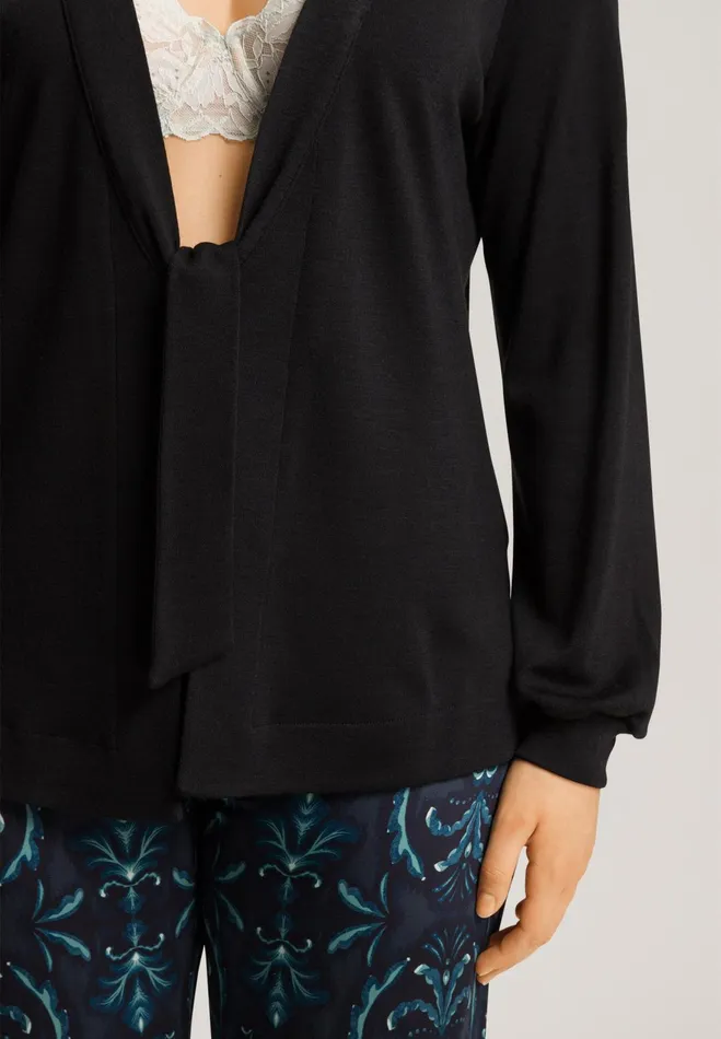 Wool Blend FrontTie Cardigan Black Women HANRO Jackets and Cardigans