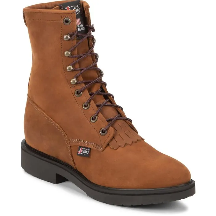 Work Men Justin Boots Conductor 8034 LaceUp Work Boot Hazel Brown 040brown041