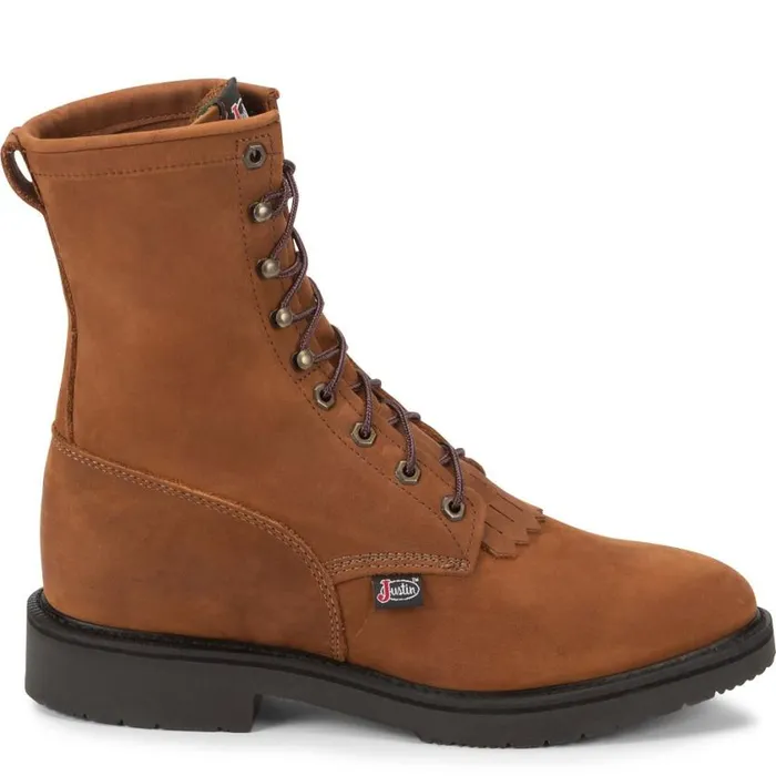 Work Men Justin Boots Conductor 8034 LaceUp Work Boot Hazel Brown 040brown041