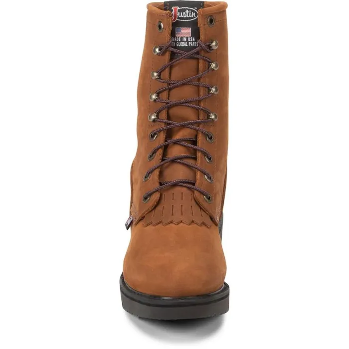 Work Men Justin Boots Conductor 8034 LaceUp Work Boot Hazel Brown 040brown041