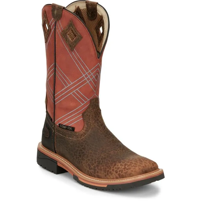 Work Men Justin Boots Dalhart 12034 Nano Composite Toe Waterproof Work Boot Brown