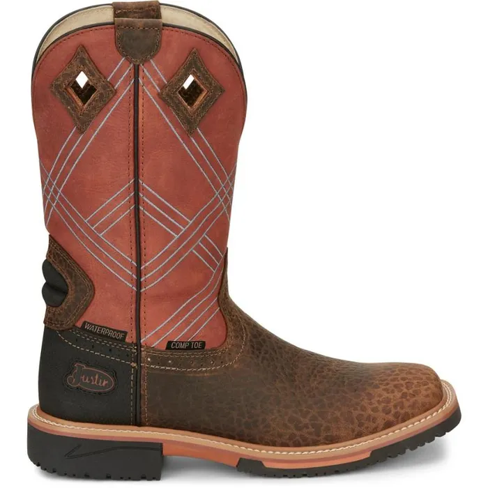 Work Men Justin Boots Dalhart 12034 Nano Composite Toe Waterproof Work Boot Brown