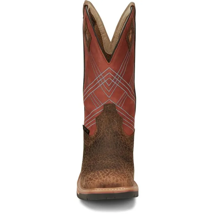 Work Men Justin Boots Dalhart 12034 Nano Composite Toe Waterproof Work Boot Brown